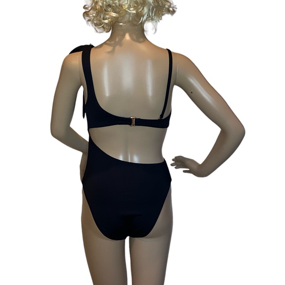 Shade & Shore One Shoulder Bow Side Cut-Out 1-Piece Swimsuit Black Sz Small NWT - Picture 9 of 12